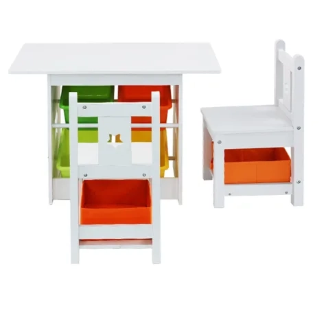 Keezi Kids Table and Chair 3pc Set White Image 2